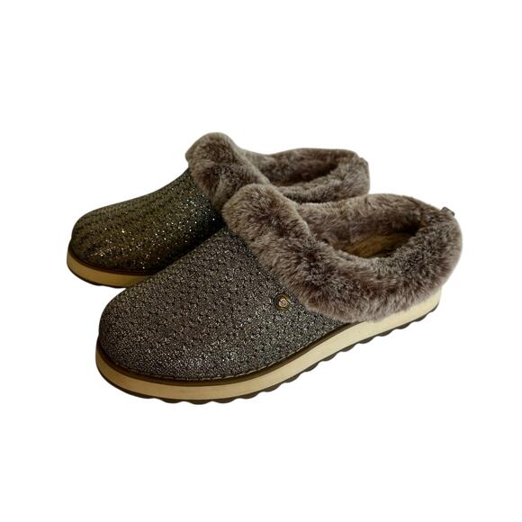 Skechers BOBS Faux Fur Memory Foam Slippers Women’s 6 Glitter Metallic Slip On - Picture 3 of 10